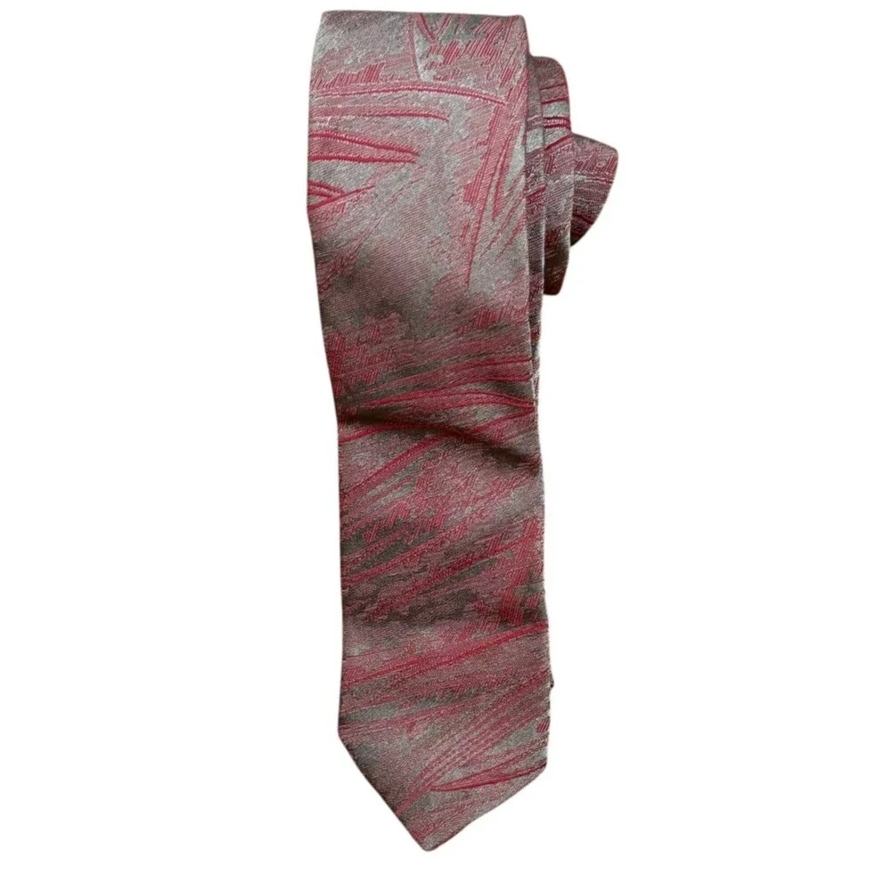 Vintage 80s‎ J Todd Skinny Tie Abstract Red Gray USA Made Slim Retro New Wave